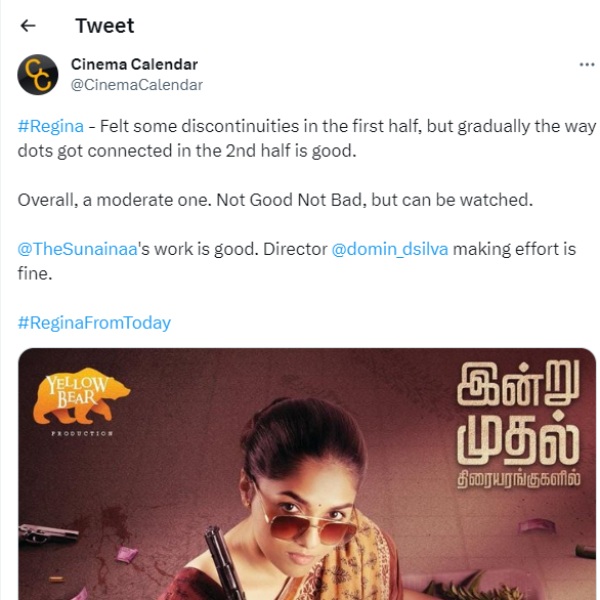 Regina Twitter Review: Sunaina shines with her incredible bold avatar 