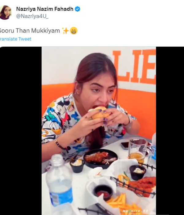 Actress Nazriya new twitter post about food makes fans happy 