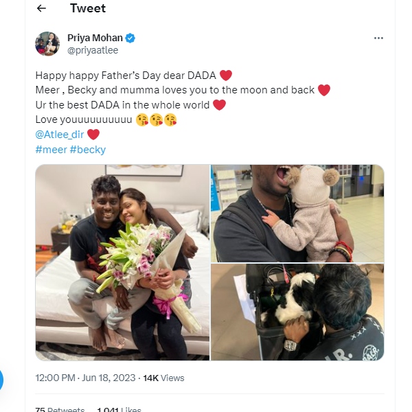 Priya Fathers day wishes to atlee 