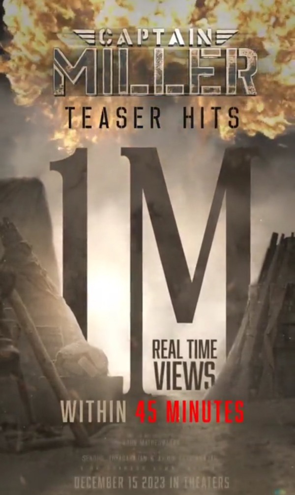 Dhanushs Captain Miller Teaser Reached 1 Million Views in just 45 Minutes Dhanushs Captain Miller Teaser Reached 1 Million Views in just 45 Minutes