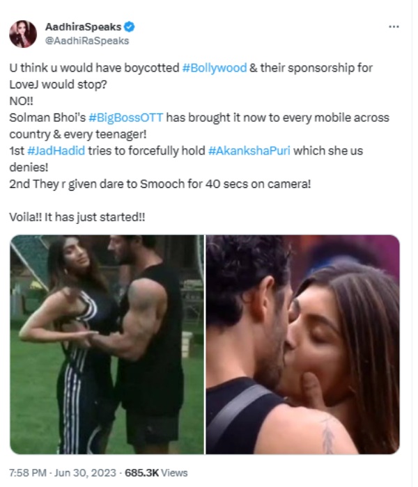 Bigg Boss OTT: Akansha Puri lip lock with muslim youth stirs Love Jihad controversy 