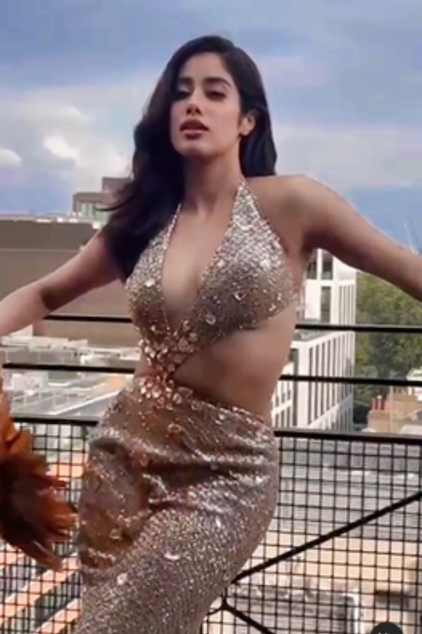 Janhvi kapoor golden gown photoshoot trending on social media