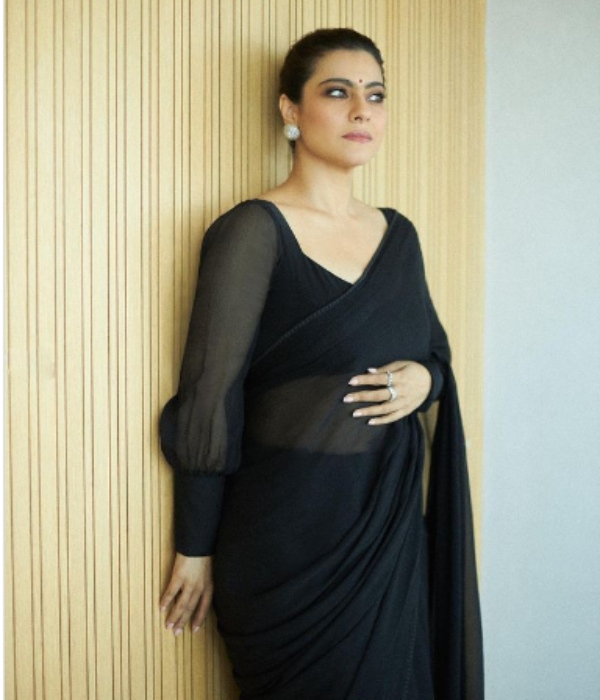 Bollywood actress Kajol Looks Shares Black Saree Pics on Insta