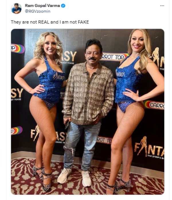 Ram Gopal Varma sit in front of Naked girls cut out shocks fans Ram Gopal Varma sit in front of Naked girls cut out shocks fans