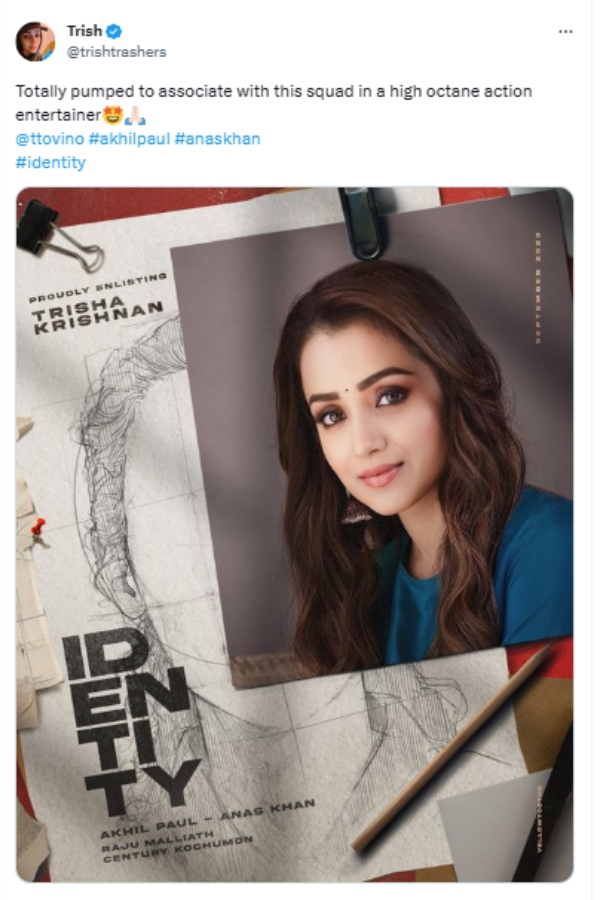 Trisha officially confirmed her onboard on Tovino Thomas Identity movie Trisha officially confirmed her onboard on Tovino Thomas Identity movie