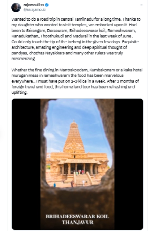 Photos of director Rajamouli visiting temples in Tamil Nadu with his family have trended 