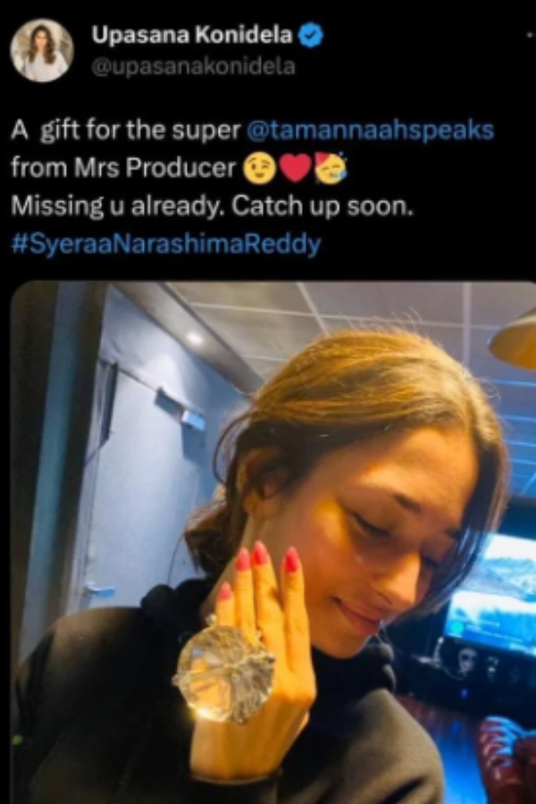 Ram Charans wife, Upasana Kamineni gifted diamond ring to Tamannaah Bhatia