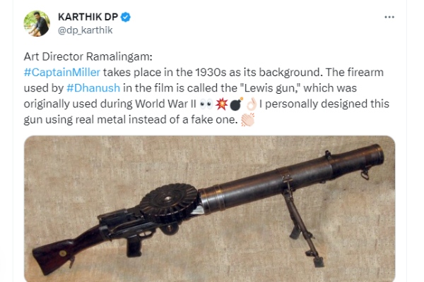 Captain miller movie Art director updates about the Gun using by Dhanush in First look poster