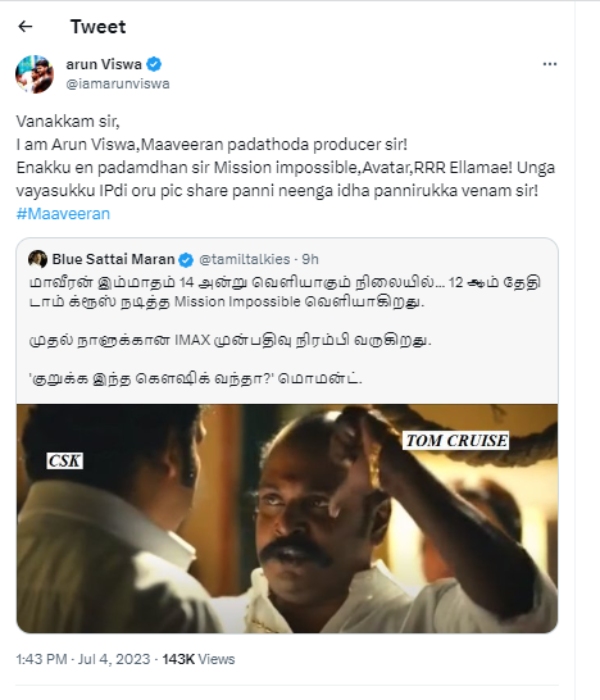 Maaveeran Producer blasts Blue Sattai Maran for his troll on Sivakarthikeyan 