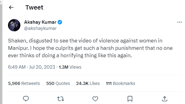 Manipur violence: Akshay Kumar to Kiara Advani raises their voice over the naked parade 