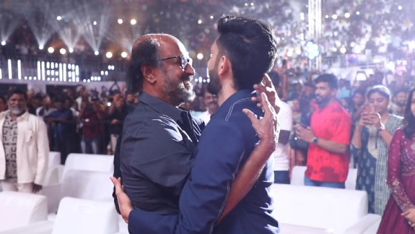 Rajinikanth kisses Anirudh at Jailer Audio Launch