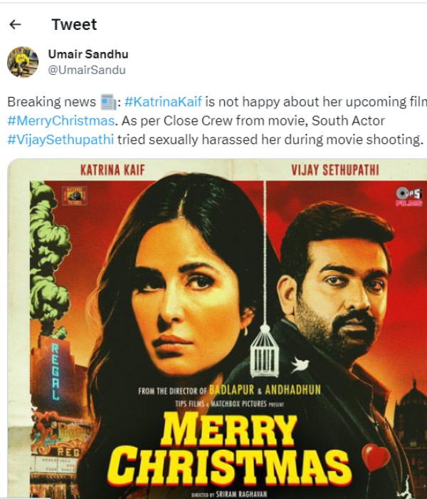 Umair Sandhu said vijay sethupathi give intimate torture to katrina kaif netizens slam Umair 