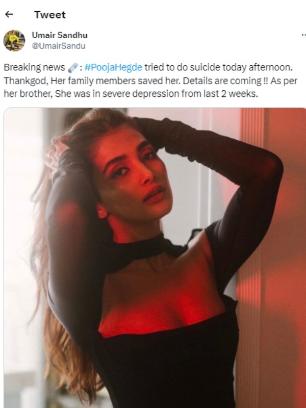 Beast movie heroine pooja hegde issues legal notice to Umair Sandhu