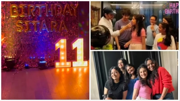 Mahesh Babu daughter Sitara Ghattamaneni 11th birthday party celebration pics and videos trending 