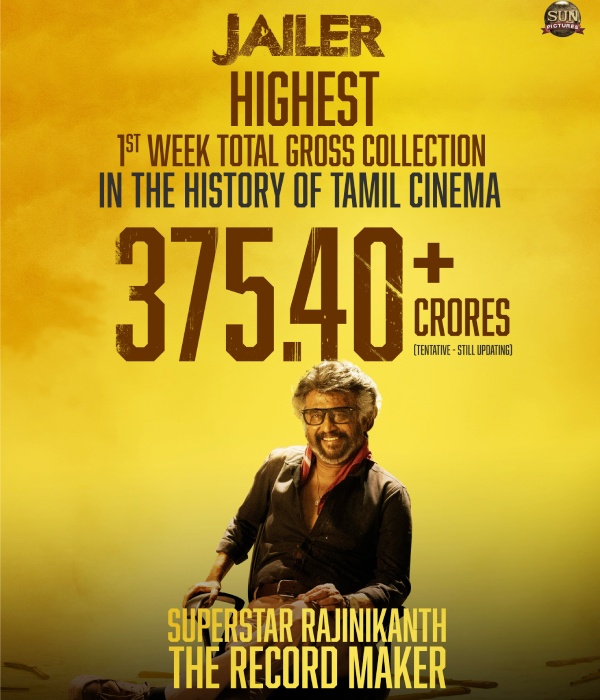 Jailer Box Office: Sun Pictures officially announced that Jailer had collected 375 crore rupees Jailer Box Office: Sun Pictures officially announced that Jailer had collected 375 crore rupees