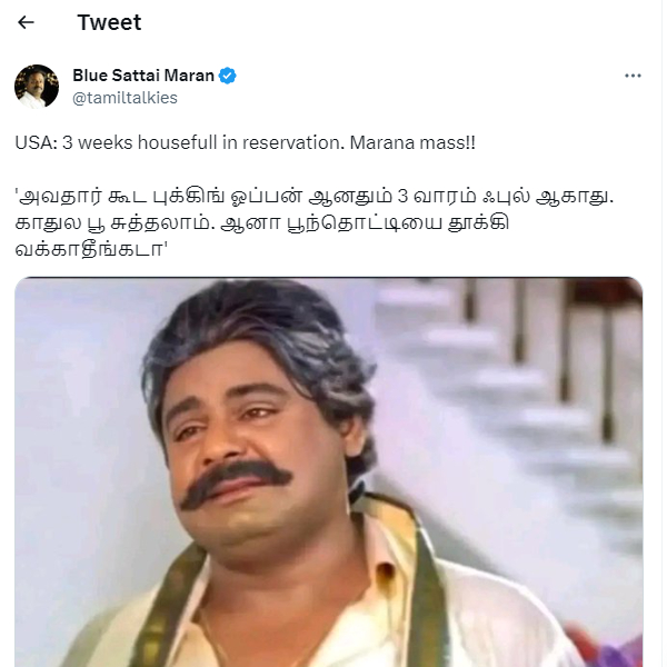  Jailer: Blue Sattai Maran troll about Jailer Advance Booking in the USA