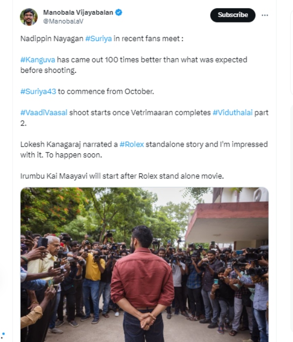 Actor Suriya updates about Kanguva and his next movies updates in his Fans meet