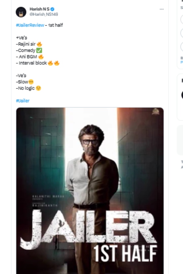 Super star Rajinikanth’s ‘Jailer’ Movie Twitter review in tamil