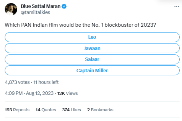 Director Blue sattai Maaran avoids on listing of No 1 blockbuster 2023 Director Blue sattai Maaran avoids on listing of No 1 blockbuster 2023