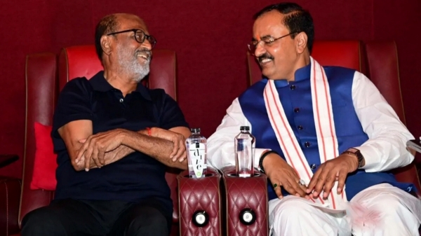 Rajinikanth enjoyed Jailer with Uttar Pradesh Deputy Chief Minister Kesav Prasad Maurya. 