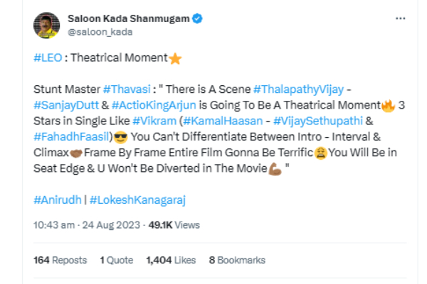  Leo: Vijay, Sanjay Dutt, Arjun is Going To Be A Theatrical Moment in Leo film