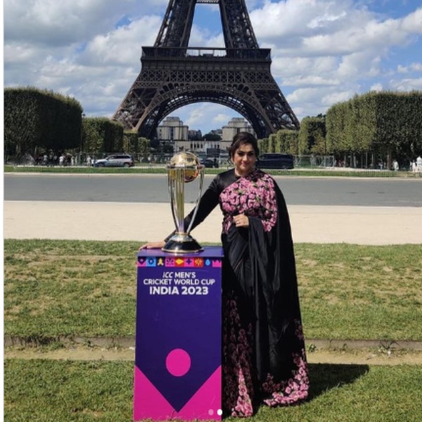 Actress Meena introduces ICC World Cup 2023 Trophy