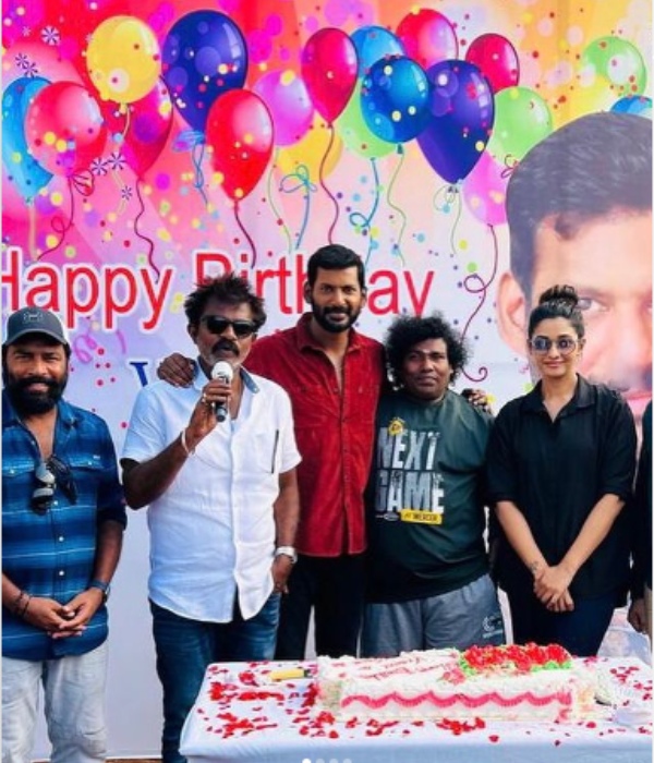 Vishal celebrates his birthday with Priya Bhavani Shankar and Vishal 34 team