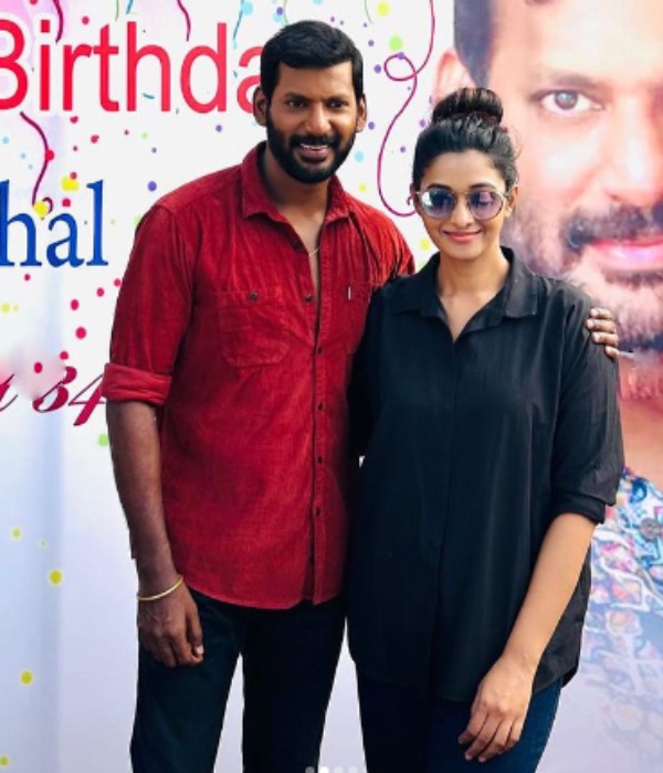 Vishal celebrates his birthday with Priya Bhavani Shankar and Vishal 34 team