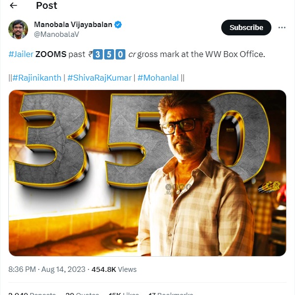 Blue Sattai Maran commented with Vadai machine video for Jailer 350 crore box office reports Blue Sattai Maran commented with Vadai machine video for Jailer 350 crore box office reports