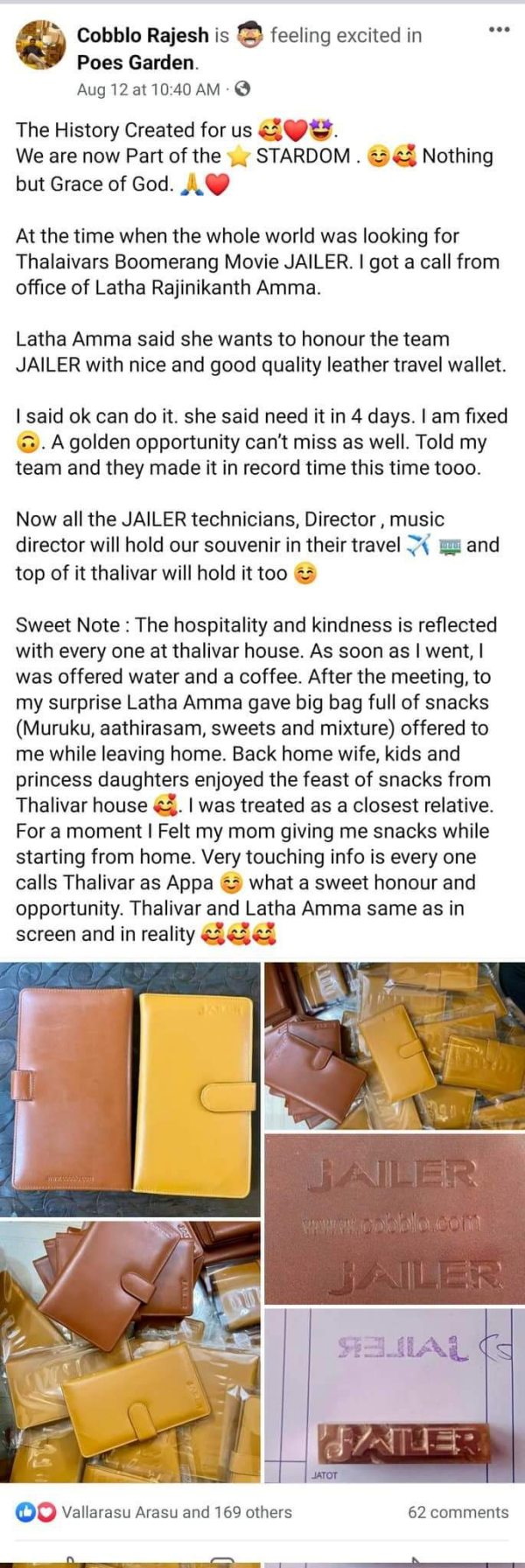 A leather Wallet is a Gift to those who have worked in Jailer 