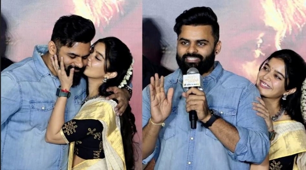 subramaniapuram swathi reddy kissed sai dharam tej in month of madhu trailer launch event