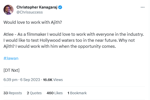 Atlee on Ajith: Atlee wants to direct Ajith and Hollywood film Atlee on Ajith: Atlee wants to direct Ajith and Hollywood film