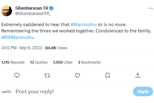 Actor Simbu condoled for Marimuthu demise and remembers those working days with him Actor Simbu condoled for Marimuthu demise and remembers those working days with him