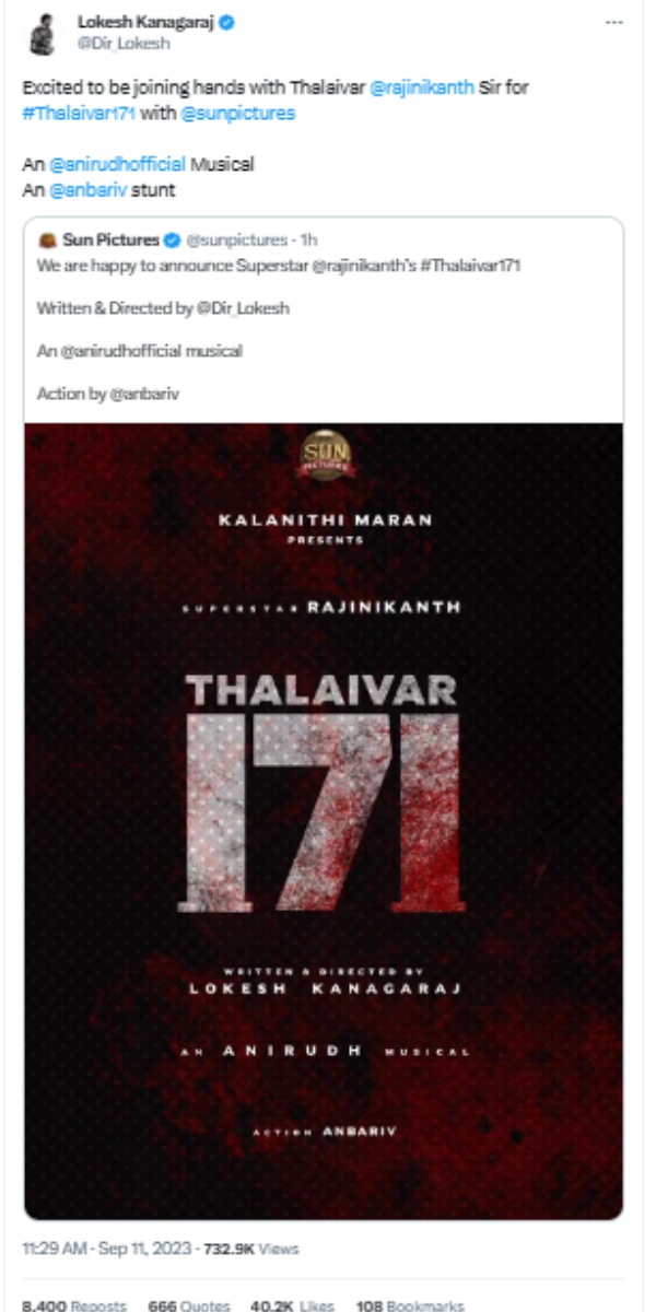 Director Lokesh kanagaraj expressed his happiness on the announcement of Thalaivar 171 movie Director Lokesh kanagaraj expressed his happiness on the announcement of Thalaivar 171 movie