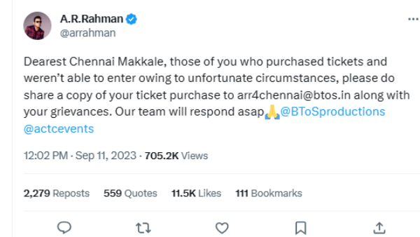 AR Rahman feels very sorry for the miscomforts at stampede at his concert AR Rahman feels very sorry for the miscomforts at stampede at his concert