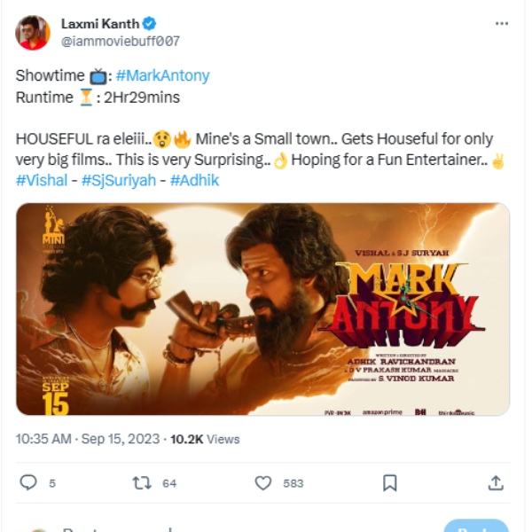  Mark Antony: Vishal and SJ Suryah starring Twitter reviews here