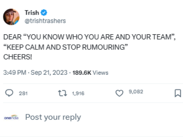 Trisha slams haters who spreads marriage rumours about her 