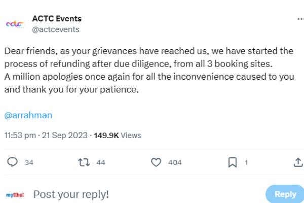  AR Rahman: ACTC has started the process of refunding for the AR Rahman Music concert 