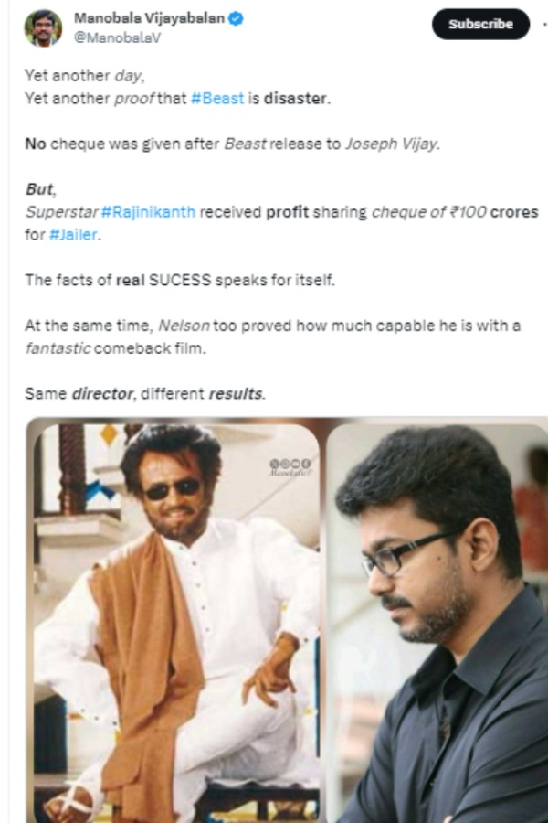  Rajini: Netizens troll that Rajinis Jailer is more successful than Vijays Beast