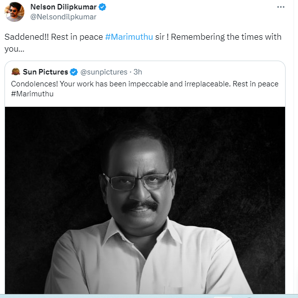 Jailer movie Director Nelson dilipkumar remembered the times with Actor Marimuthu