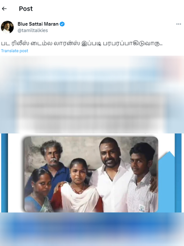 Raghava Lawrence: Blue Sattai Maran Criticized Raghava Lawrence for helping poor people