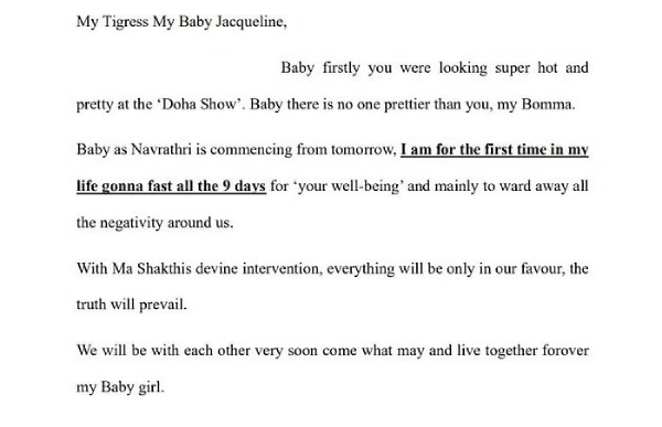  Sukesh Chandrashekhar writes love letter for Jacqueline Fernandez