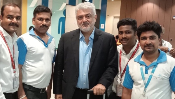 Actor Ajiths Vidaamuyarchi movie look released in Chennai Airport