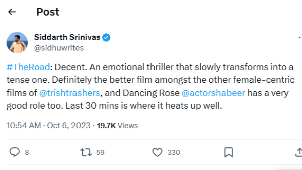 Trishas The Road Twitter Review in Tamil is here