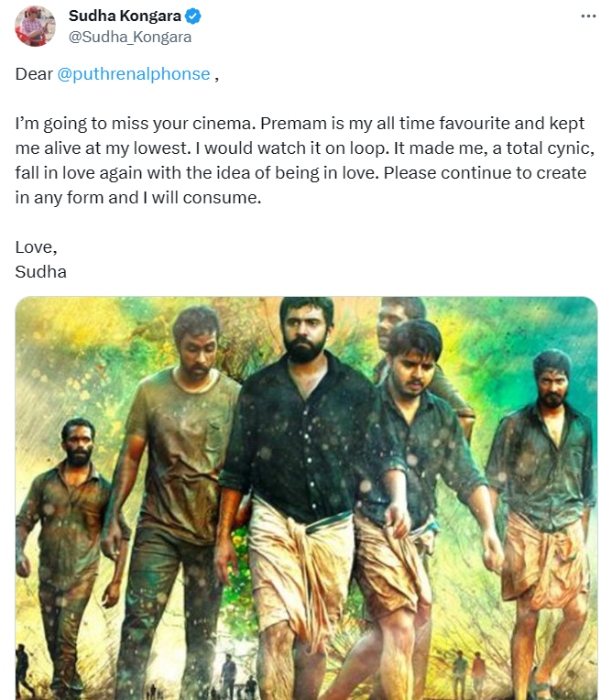 Director Sudha kongara request Director Alphonse puthren to continue in Cinema