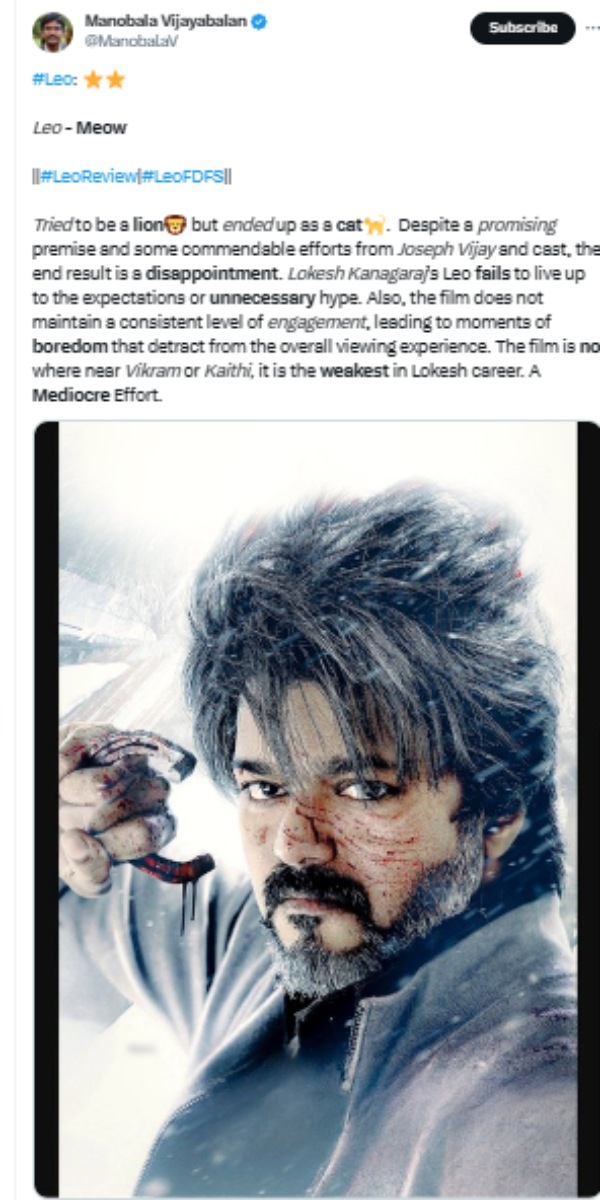 Vijays Leo getting negative reviews after second half lags too much