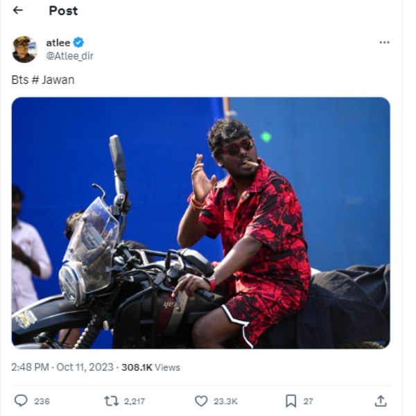 Blue Sattai Maran: Blue Sattai Maran trolled Atlee for sharing Jawan BTS photo Blue Sattai Maran: Blue Sattai Maran trolled Atlee for sharing Jawan BTS photo