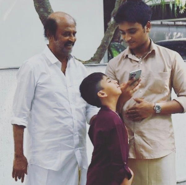 Actor Rajinikanth celebrates Diwali with his grand sons