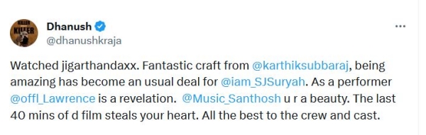 Jigarthanda Double X First Review done by Dhanush