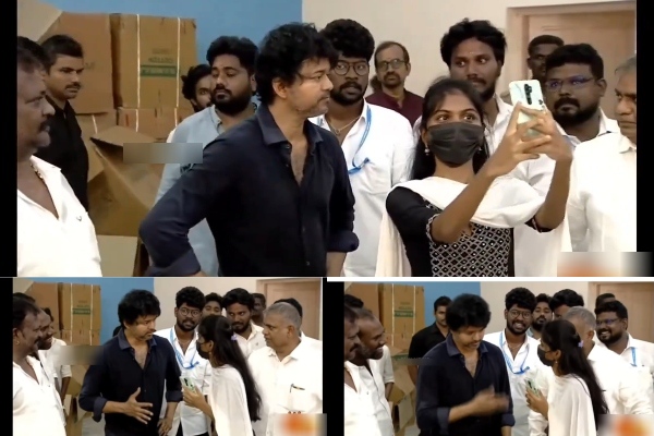Vijay fan girl needs selfie only not relief materials shocks fans